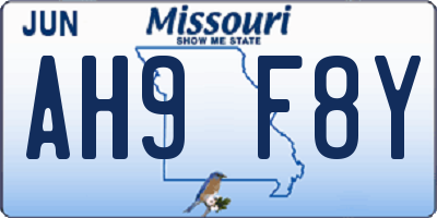 MO license plate AH9F8Y