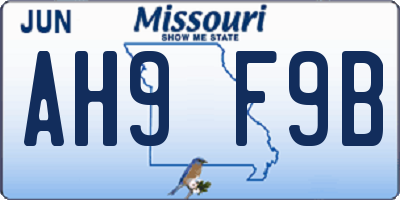 MO license plate AH9F9B