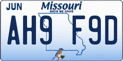 MO license plate AH9F9D