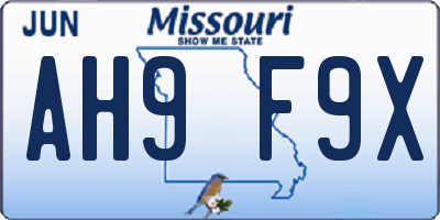 MO license plate AH9F9X