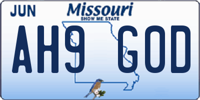 MO license plate AH9G0D