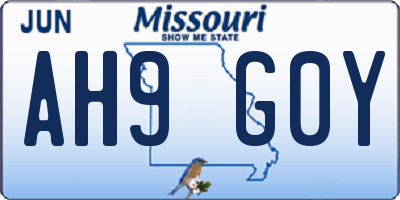 MO license plate AH9G0Y