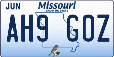 MO license plate AH9G0Z