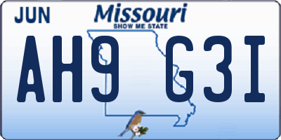 MO license plate AH9G3I