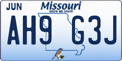 MO license plate AH9G3J