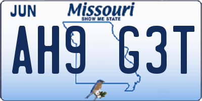 MO license plate AH9G3T
