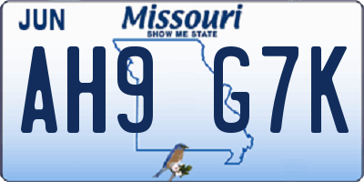 MO license plate AH9G7K
