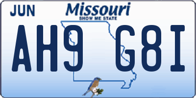 MO license plate AH9G8I
