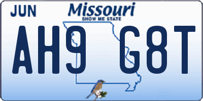 MO license plate AH9G8T
