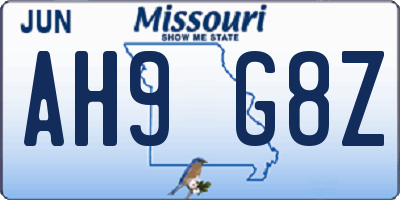 MO license plate AH9G8Z