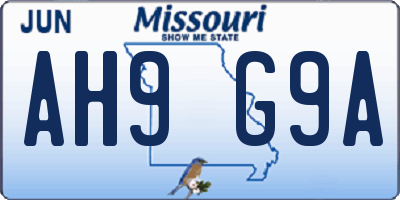 MO license plate AH9G9A