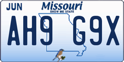 MO license plate AH9G9X