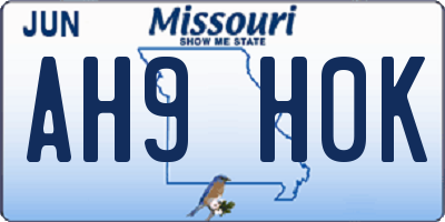 MO license plate AH9H0K