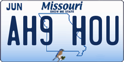 MO license plate AH9H0U