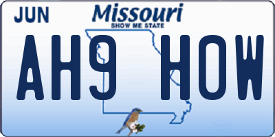 MO license plate AH9H0W