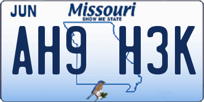 MO license plate AH9H3K