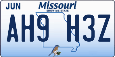 MO license plate AH9H3Z