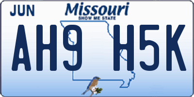 MO license plate AH9H5K