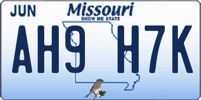 MO license plate AH9H7K