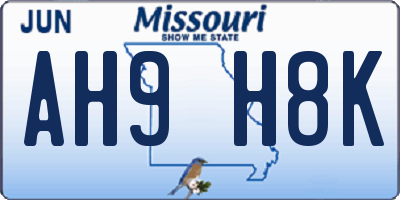 MO license plate AH9H8K
