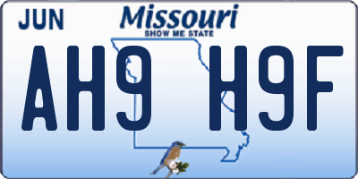 MO license plate AH9H9F