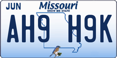 MO license plate AH9H9K