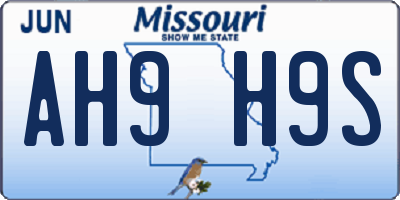 MO license plate AH9H9S