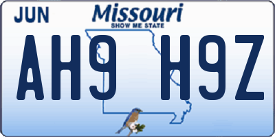 MO license plate AH9H9Z