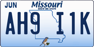 MO license plate AH9I1K