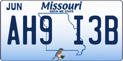 MO license plate AH9I3B