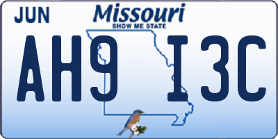 MO license plate AH9I3C