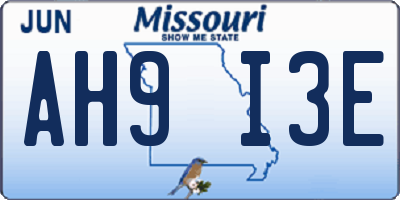 MO license plate AH9I3E