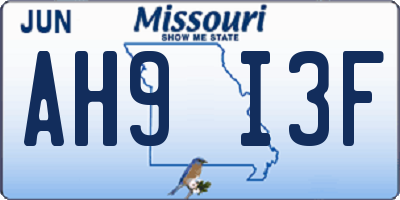 MO license plate AH9I3F