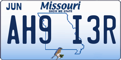 MO license plate AH9I3R
