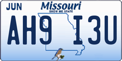 MO license plate AH9I3U