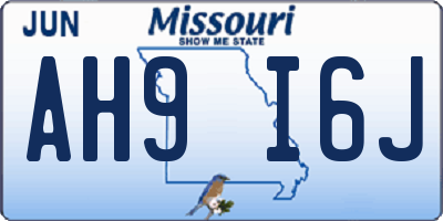 MO license plate AH9I6J