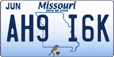 MO license plate AH9I6K