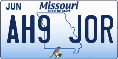 MO license plate AH9J0R