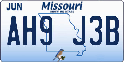 MO license plate AH9J3B