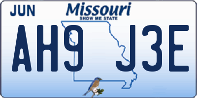 MO license plate AH9J3E