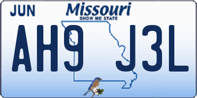 MO license plate AH9J3L