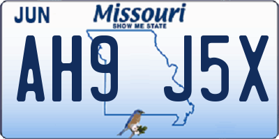 MO license plate AH9J5X