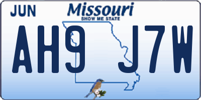 MO license plate AH9J7W