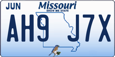 MO license plate AH9J7X