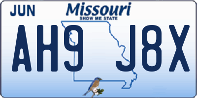 MO license plate AH9J8X