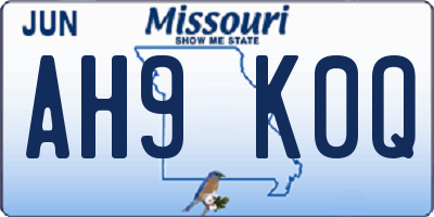 MO license plate AH9K0Q