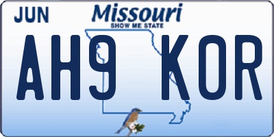 MO license plate AH9K0R