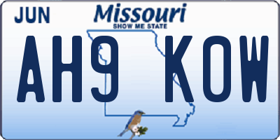 MO license plate AH9K0W
