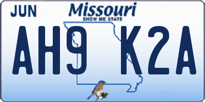 MO license plate AH9K2A