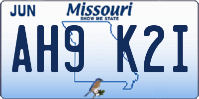 MO license plate AH9K2I